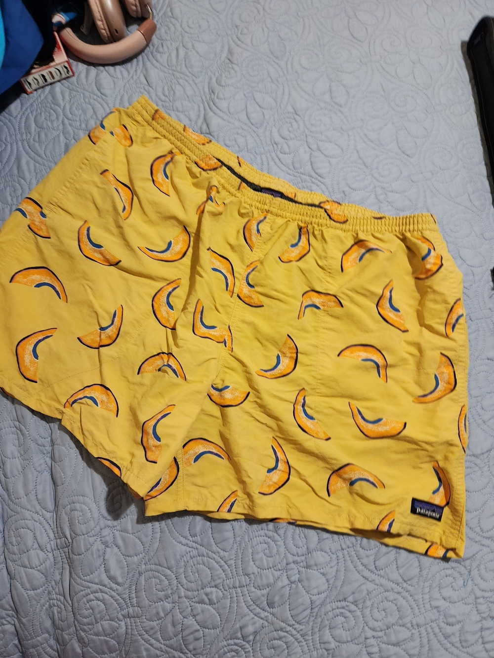 Patagonia Yellow Printed Swim Shorts with Crescent Pattern